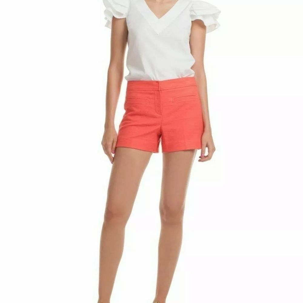 Trina Turk Coral-Peach High Waist Tailored Shorts - Picture 1 of 7
